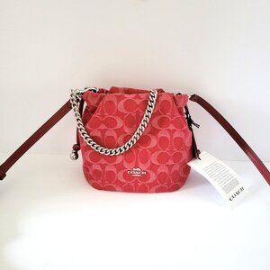 Coach CCZ45 Faye Mini Drawstring Denim Signature Bag Crossbody True Red